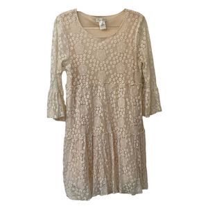 Life Is Chic Womens Tiered Ruffled Cream Floral Pattern Tunic, Size M